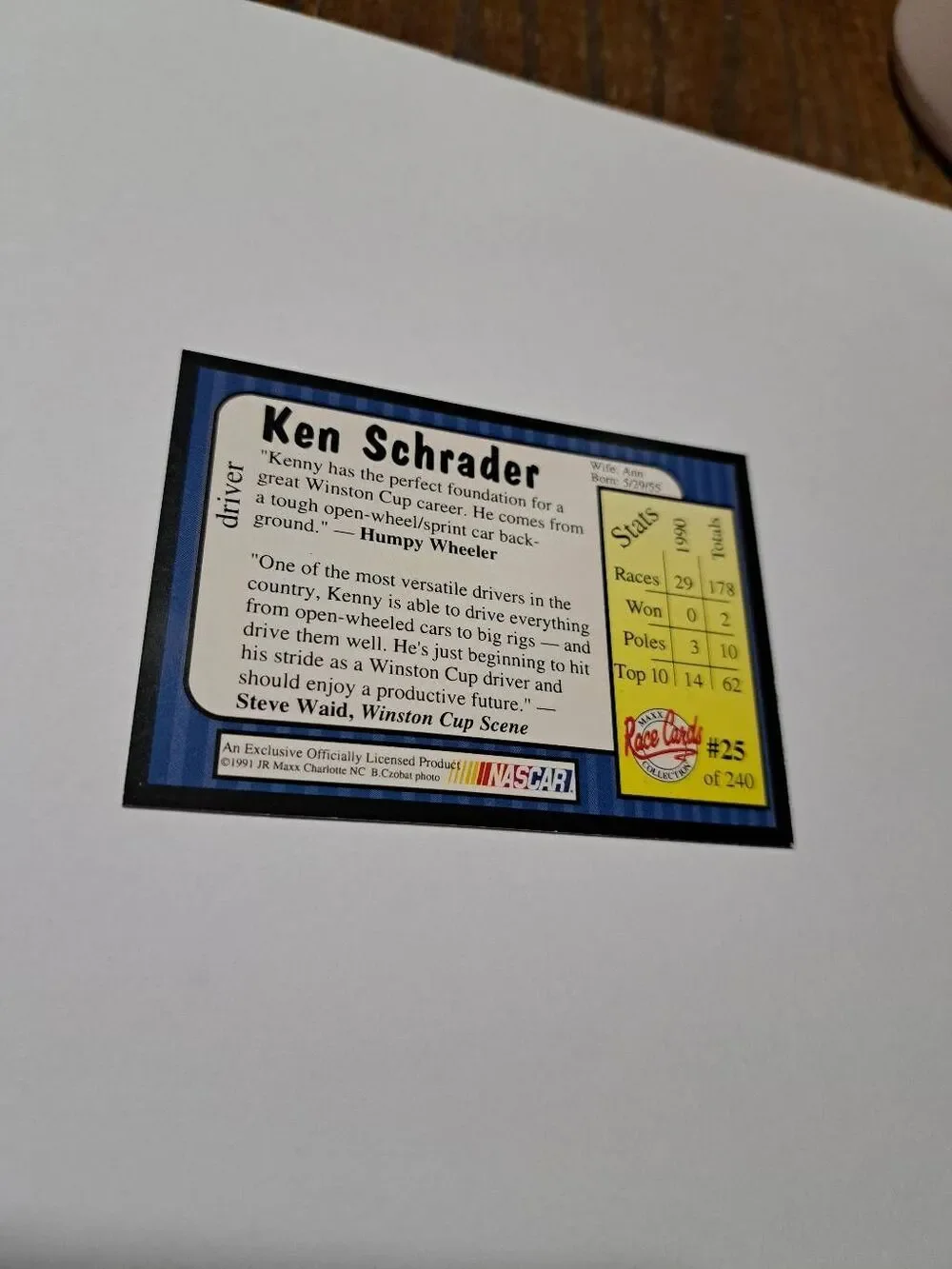 Vintage 1991 Maxx Ken Schrader #25 Race Car Nascar Trading Card